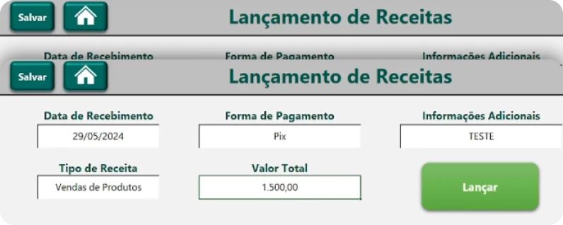 lançamento de receitas
